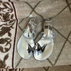 Silver mirror Sandals with crystal butterfly Sz 35